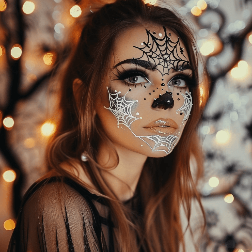 halloween malování pavučina na obličej